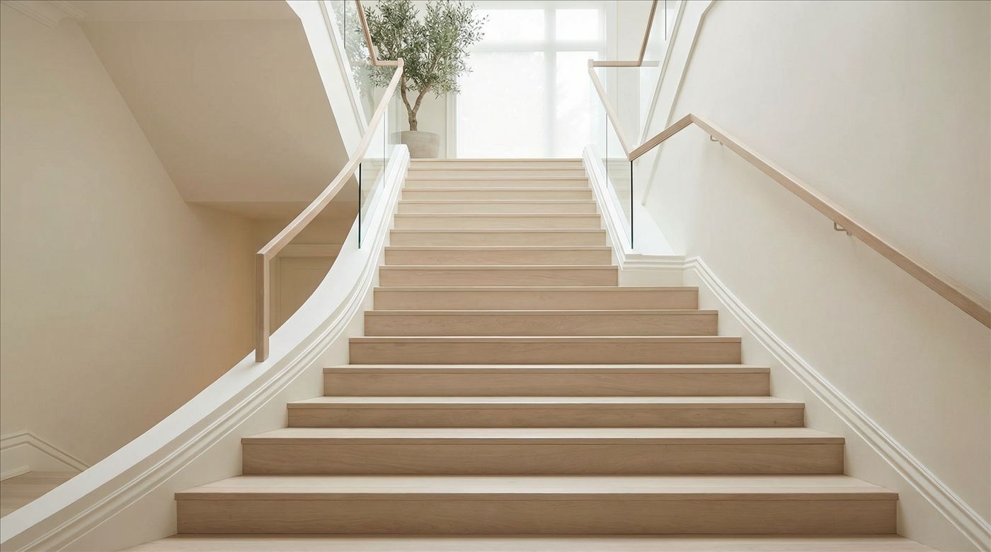 Staircase with new flooring installed
