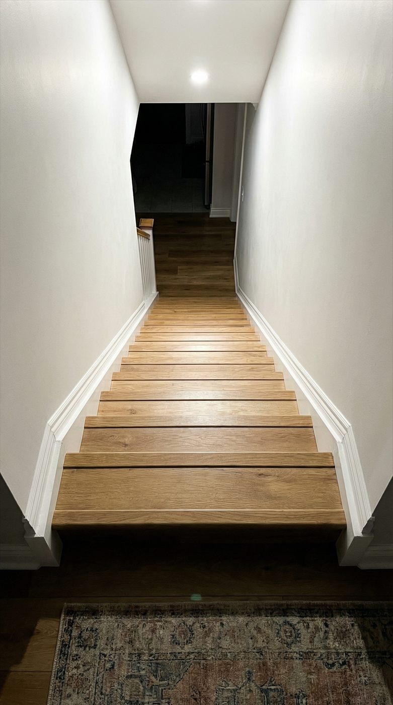 Staircase with new flooring installed